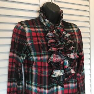 Plaid / Tartan Jersey Top - Cascading frill! EUC